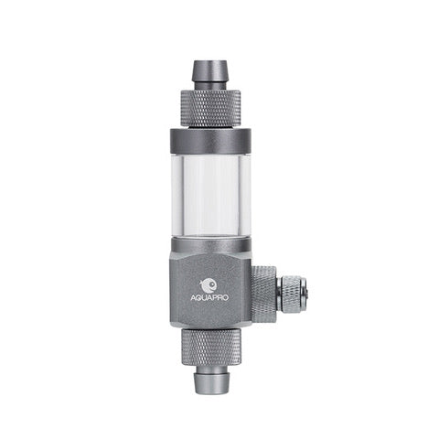 Gray inline aquarium with clear cylindrical center on a white background