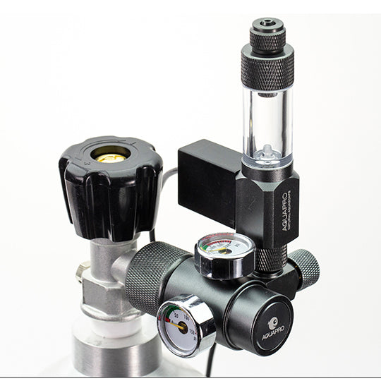 Compact aquarium co2 system aquapro with pressure regulator with gauges on a white background