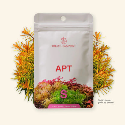 Aquarium starter bacteria 'The 2HR Aquarist' branding and aquatic plants on a white background.
