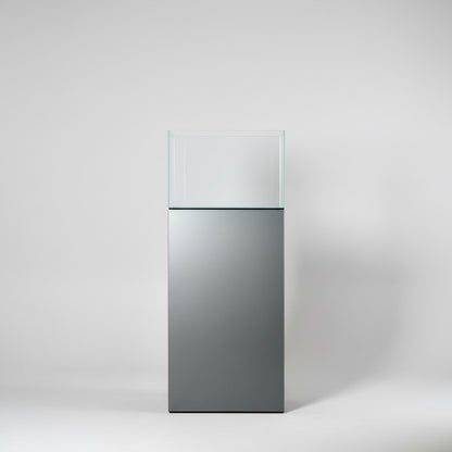 Silver cabinet with an aquarium on a white background
