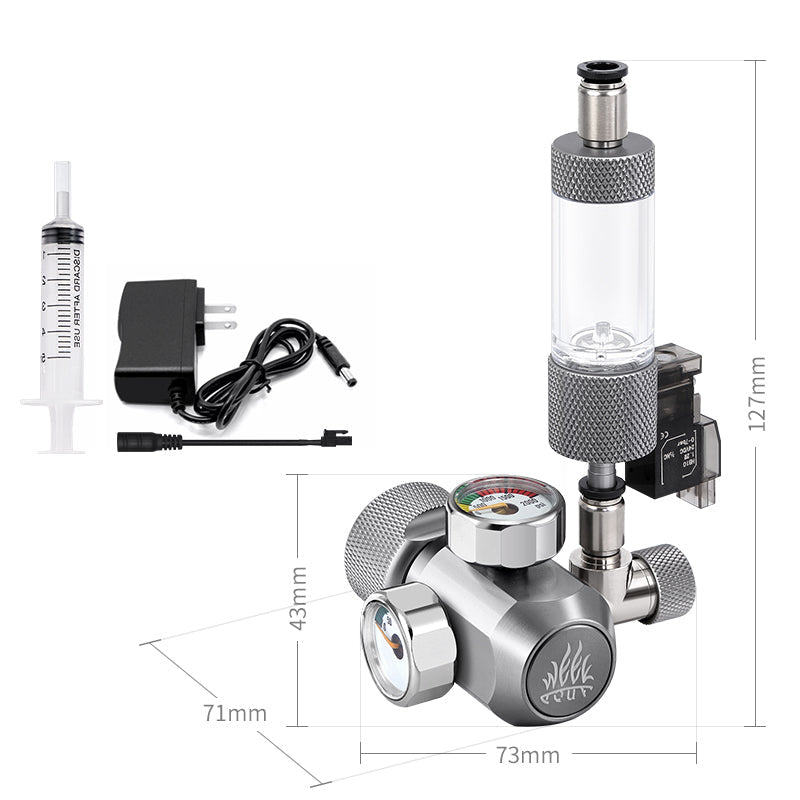 Dual gauge co2 regulator with solenoid and bubble counter dimensions and accessories