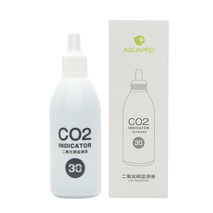 CO2 indicator bottle with packaging on a white background