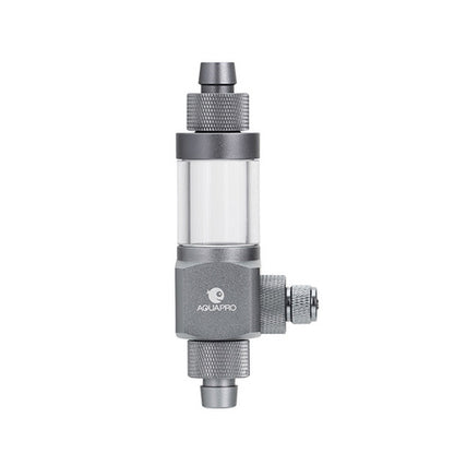 Gray inline aquarium with clear cylindrical center on a white background