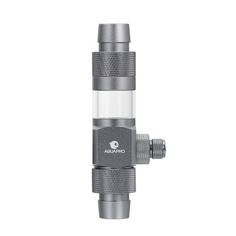 Silver inline diffuser with 'AquaPro' branding on a white background