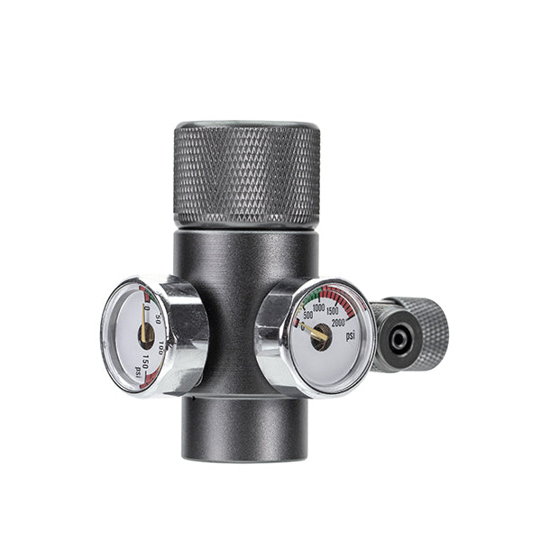 Compact pressure regulator with dual gauges for aquarium co2 on a white background