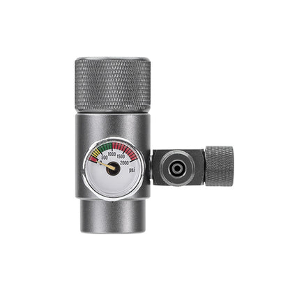 A metallic gray co2 regulator with a round PSI gauge n series aqua pro