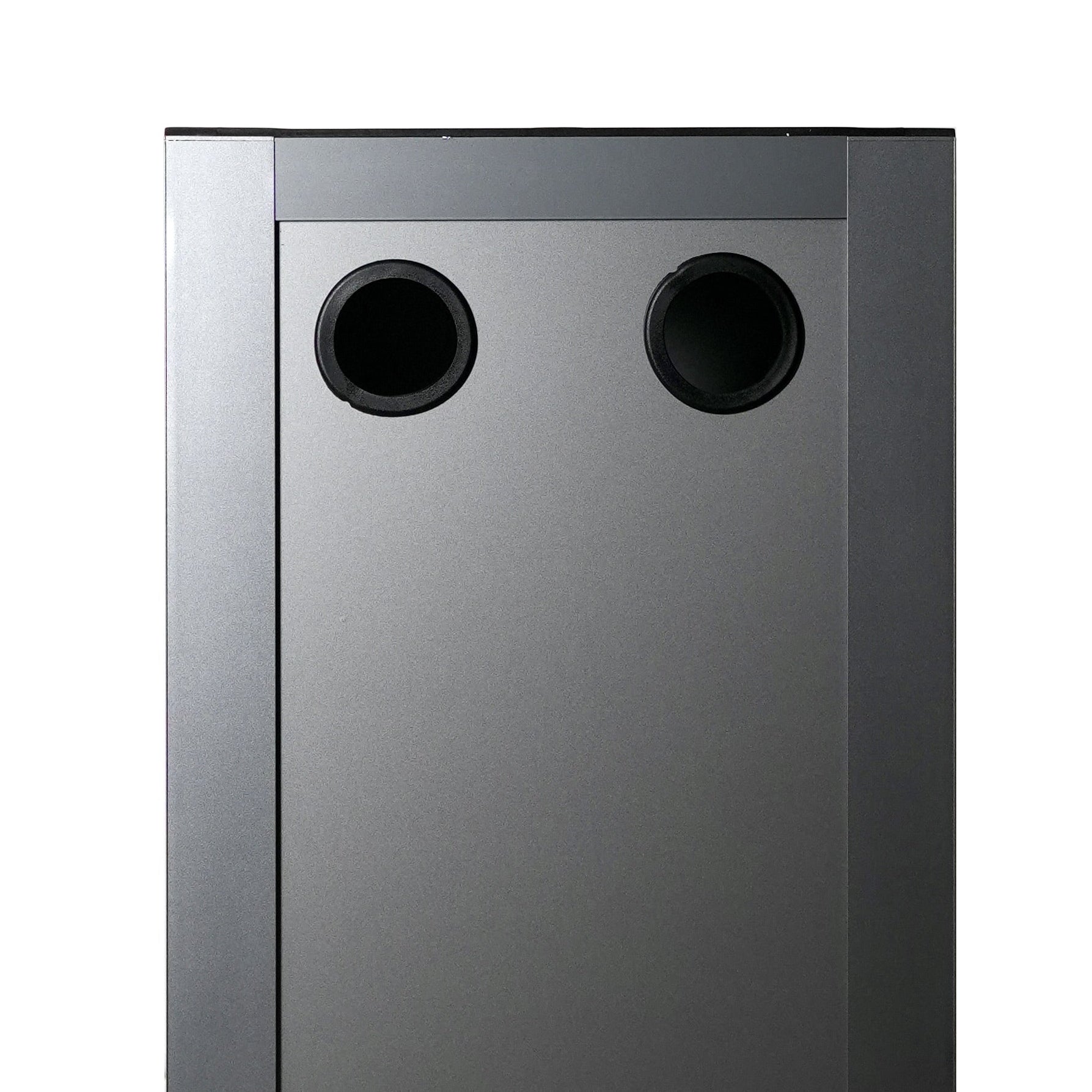 Rear of aquarium cabinet 45cm with two circular openings on a white background