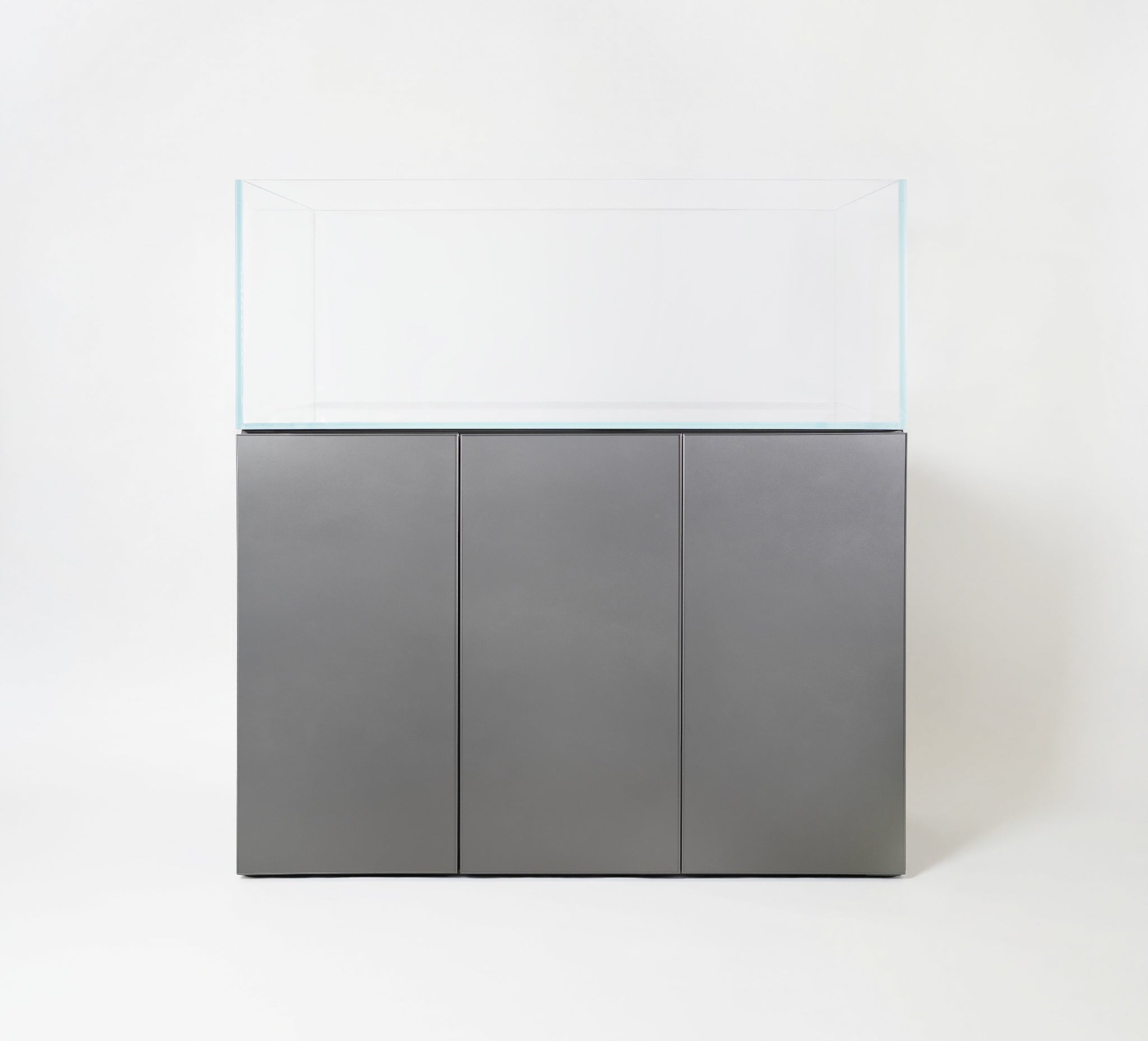 front view of dark grey cabinet with glass fish tank 120cm cloudaqua