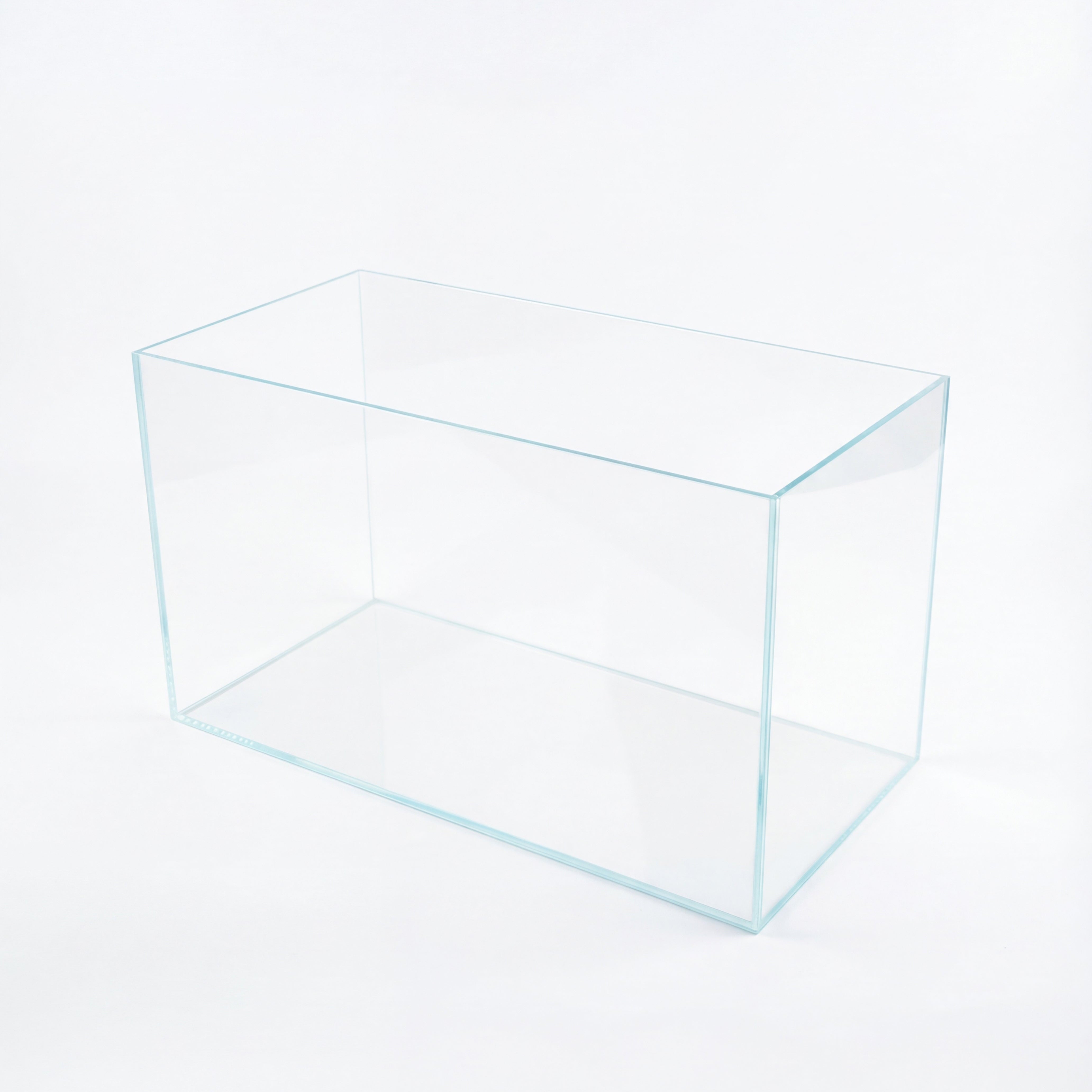 ultra clear glass tank aquarium against white background front angle shot 60 cm