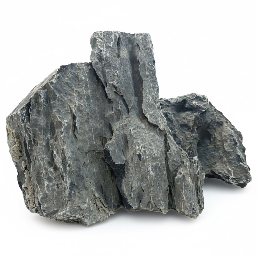 Gray rock gui yang stone aquarium hardscape on a white background