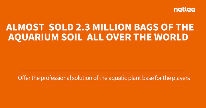 Orange background with white text about aquarium soil sales and Netlea brand.