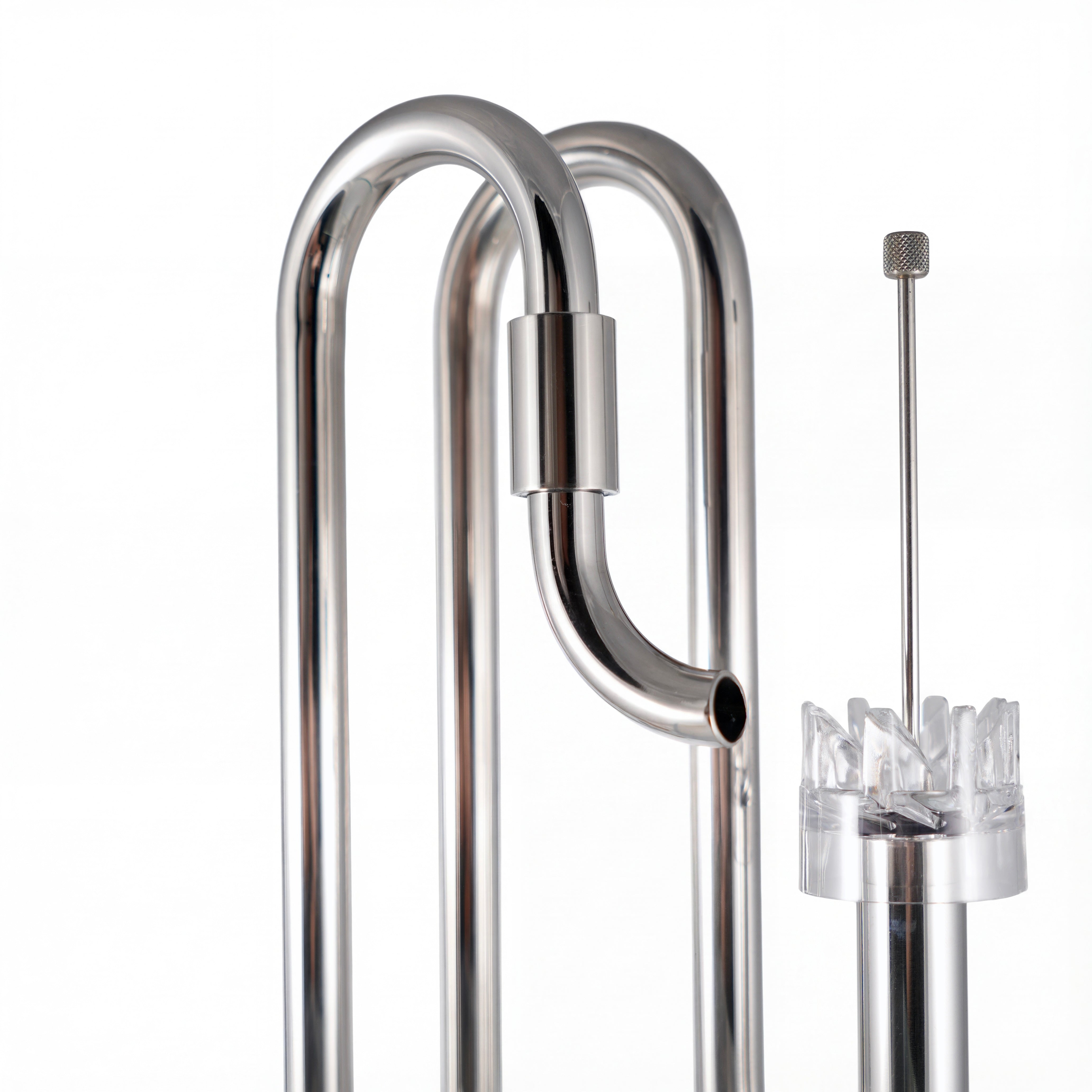 stainless steel lily pipe with surface skimmer close up shot