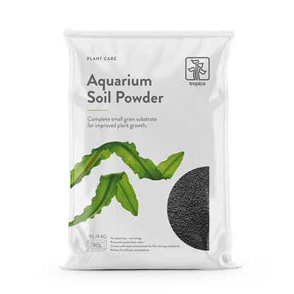 A package of 9L Tropica Aquarium Soil Powder with a window showcasing contents