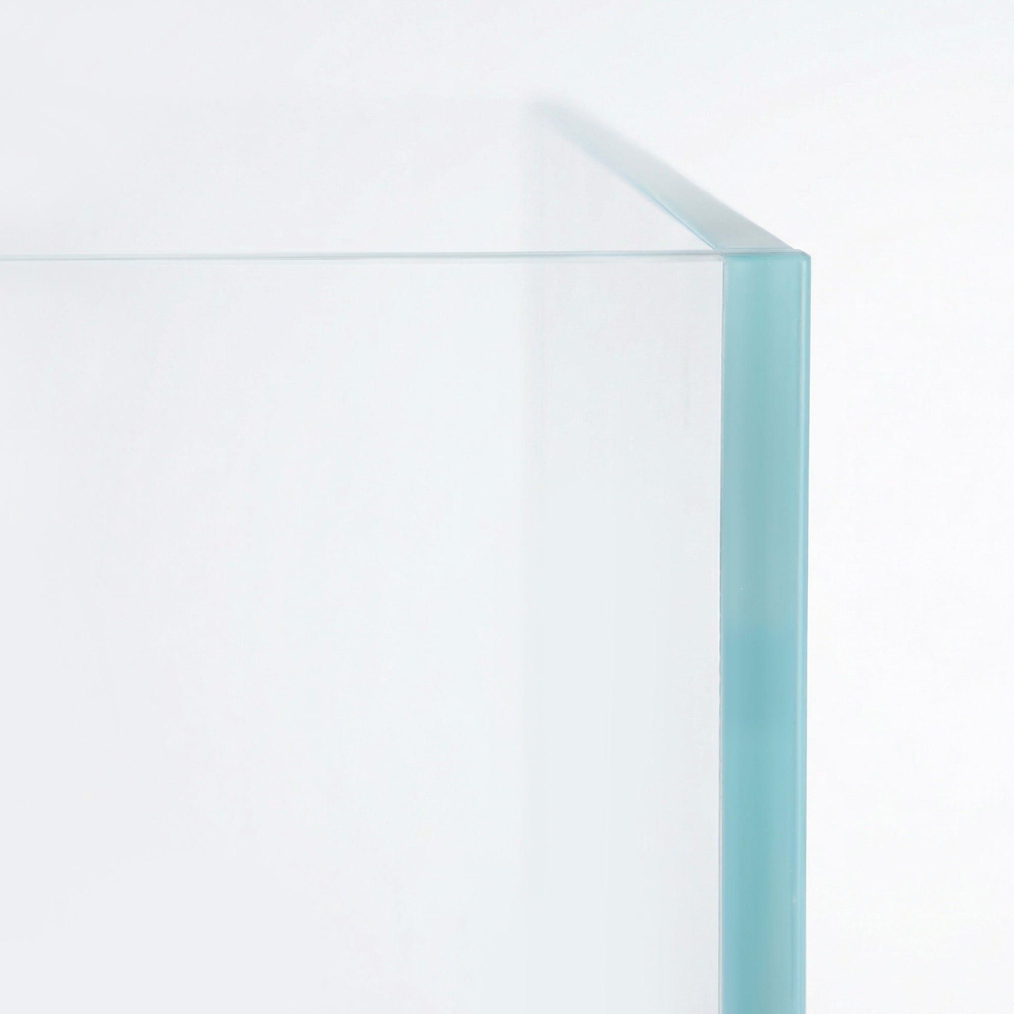 Clear glass aquarium panel with a slight bevel on a white background