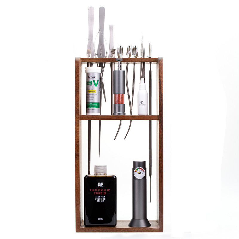 Walnut Aquarium Tool & Bottle Holder Organiser