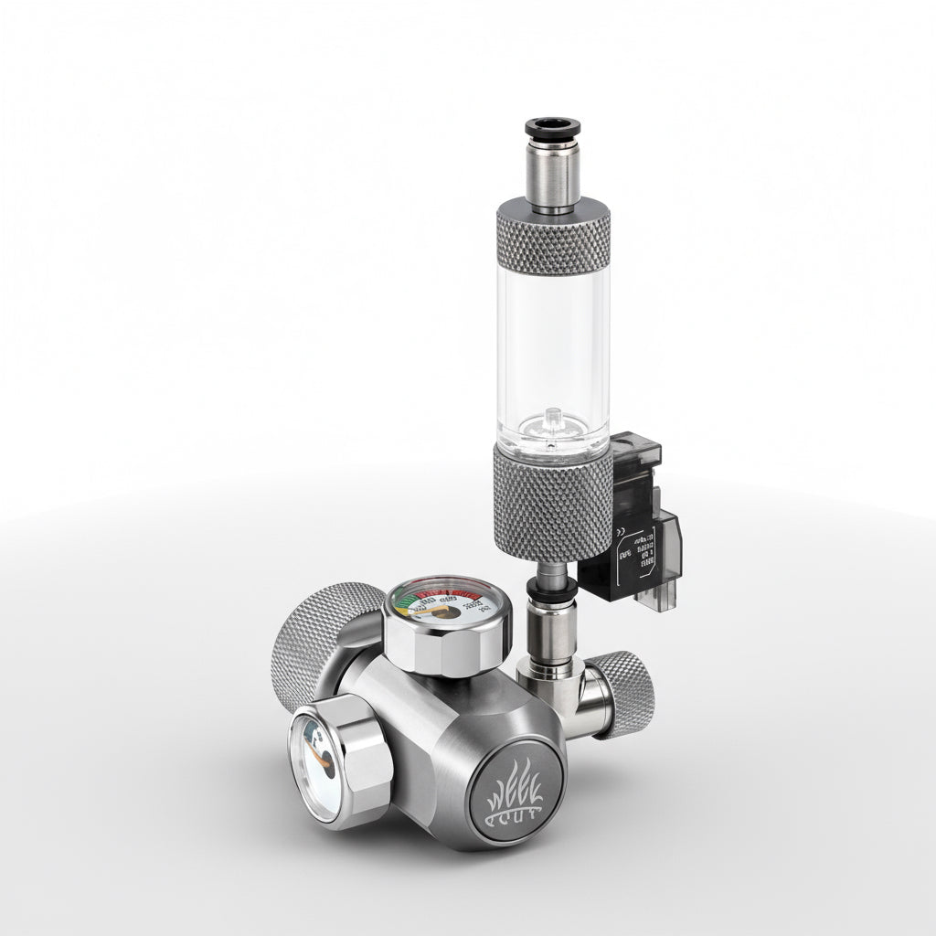 Aluminium and clear co2 pressure regulator with bubble counter and solenoid